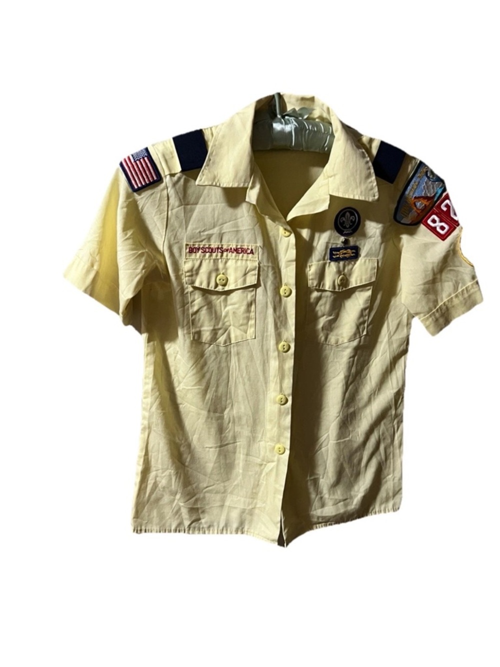 VINTAGE Women's Official Sz 6/8 Button Up Shirt Yellow Patch Den Leader Blouse.